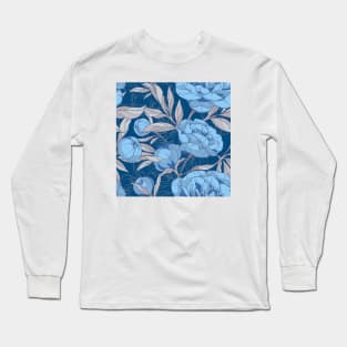 blue and gray peonies, seamless floral pattern Long Sleeve T-Shirt